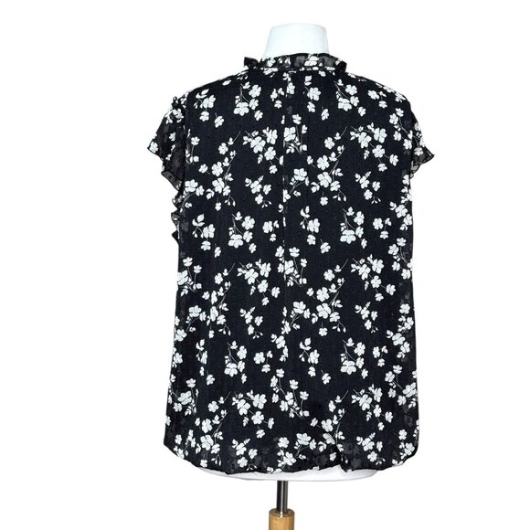 Haver. London Bubble Blouse Black White Floral Plus Size 1X - Picture 2 of 6